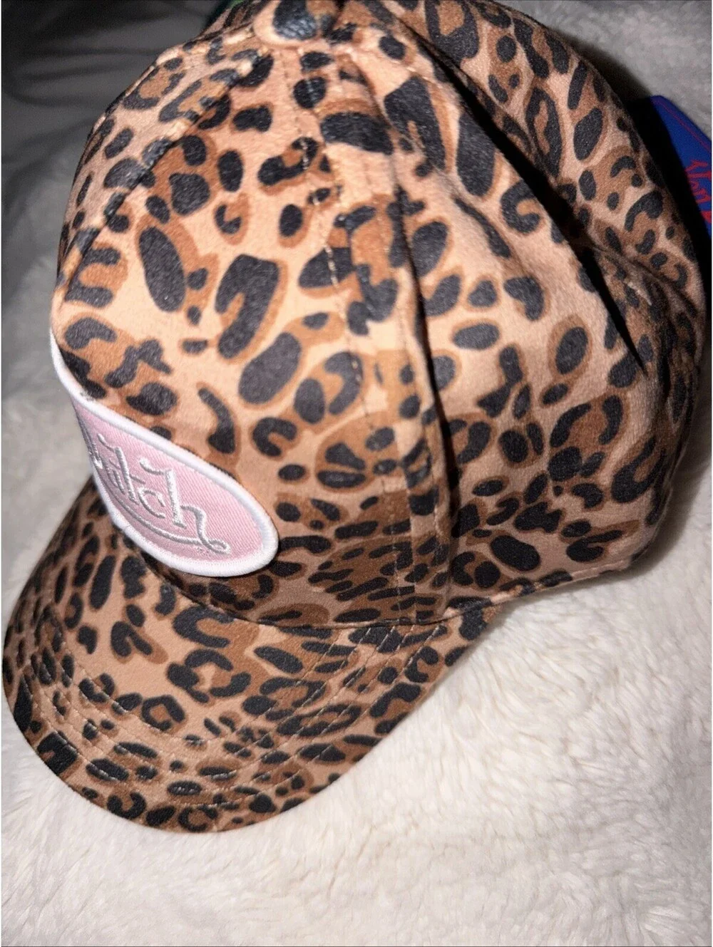 Von Dutch Velvet Leopard Print With pink Logo Snapback Hat, Brand New